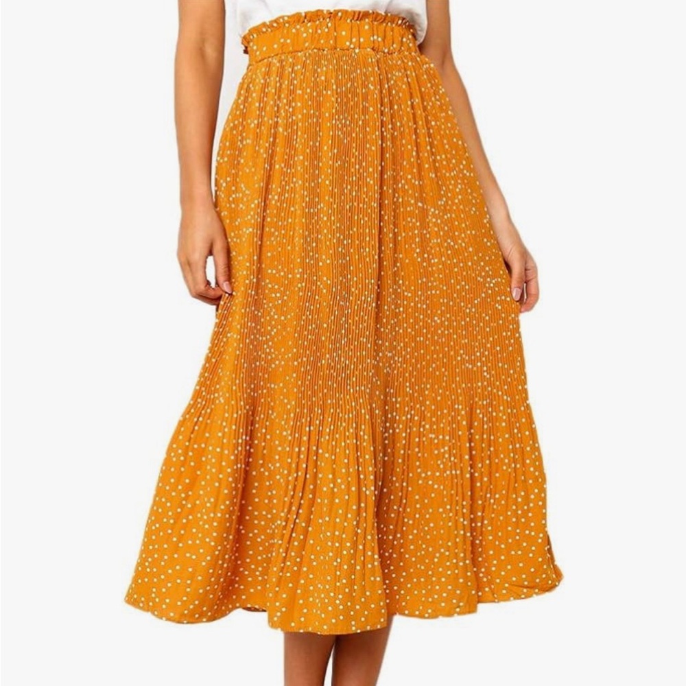 EXLURA Women’s pleated high waist midi polka dot swing skirt